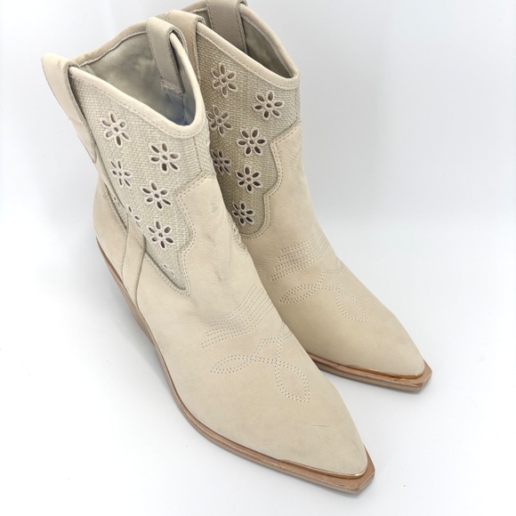 Dolce Vita Size 10 Cream Leather Floral Cutout Western Cowboy Boots Nashe Womens - Picture 6 of 11